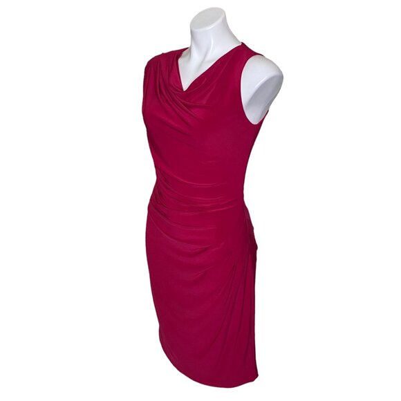 Adrianna Papell Berry Sheath Dress Dramatic Asymmetrical Sleeve Cowl Neck Size 6 - Picture 7 of 10